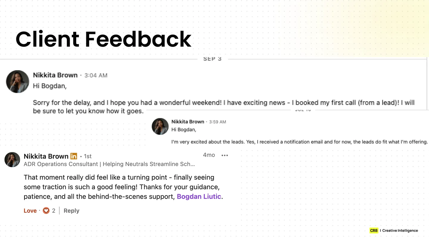 client messages: nikkita's real feedback while the campaign ran.